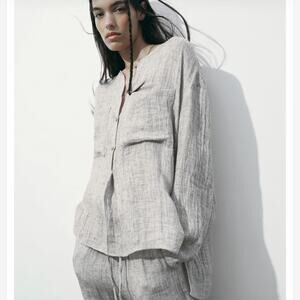 ZARA Oversized Linen Pocket Top Size X-Small NWT